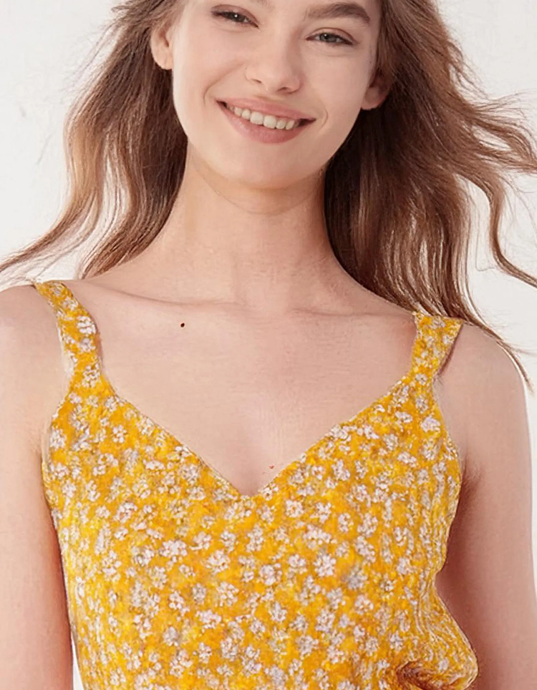 Yellow Floral Sundress A-Line Dress